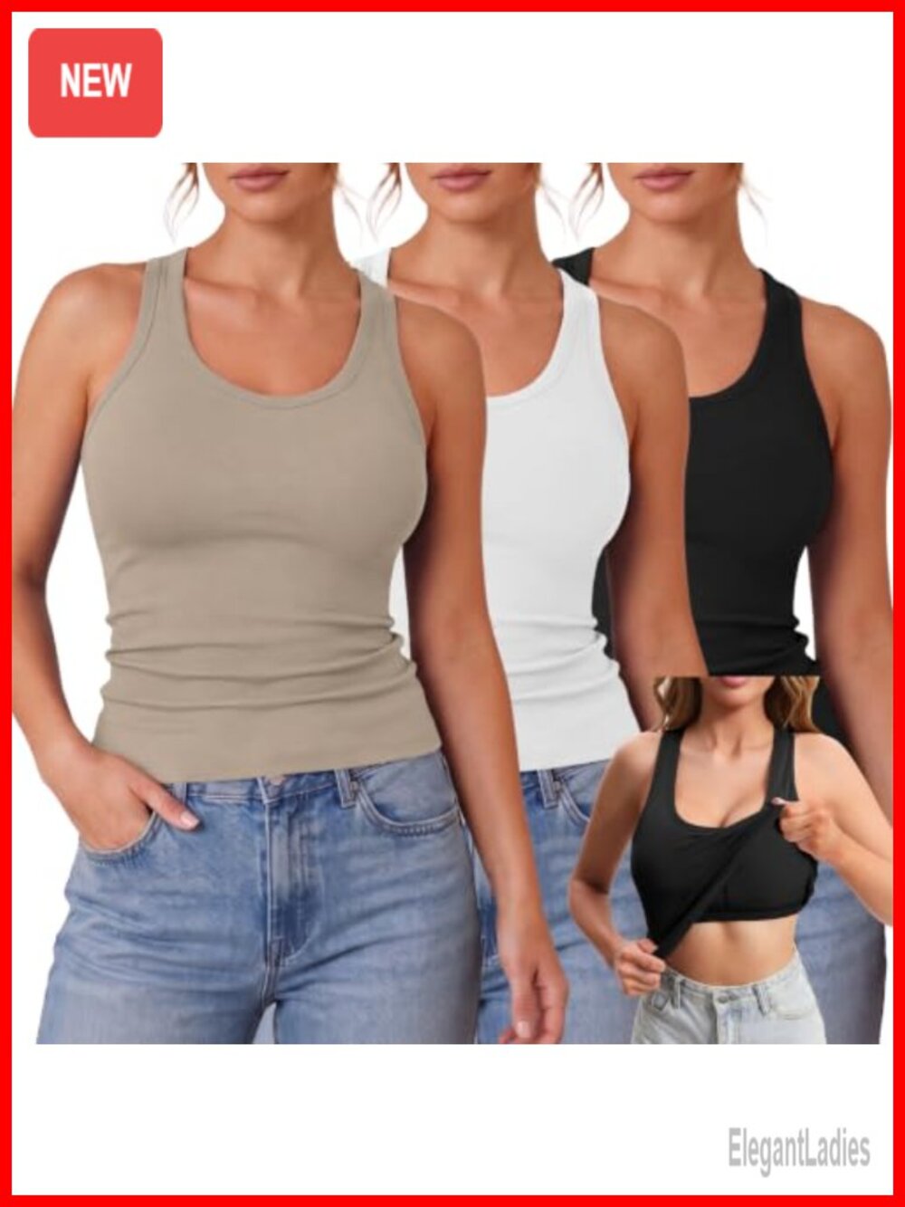 Women's 3 Pack Tank Tops Built in Bra Racerback Workout Athletic